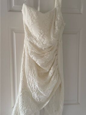 Club L London Ivory Lace Draped Slip Dress